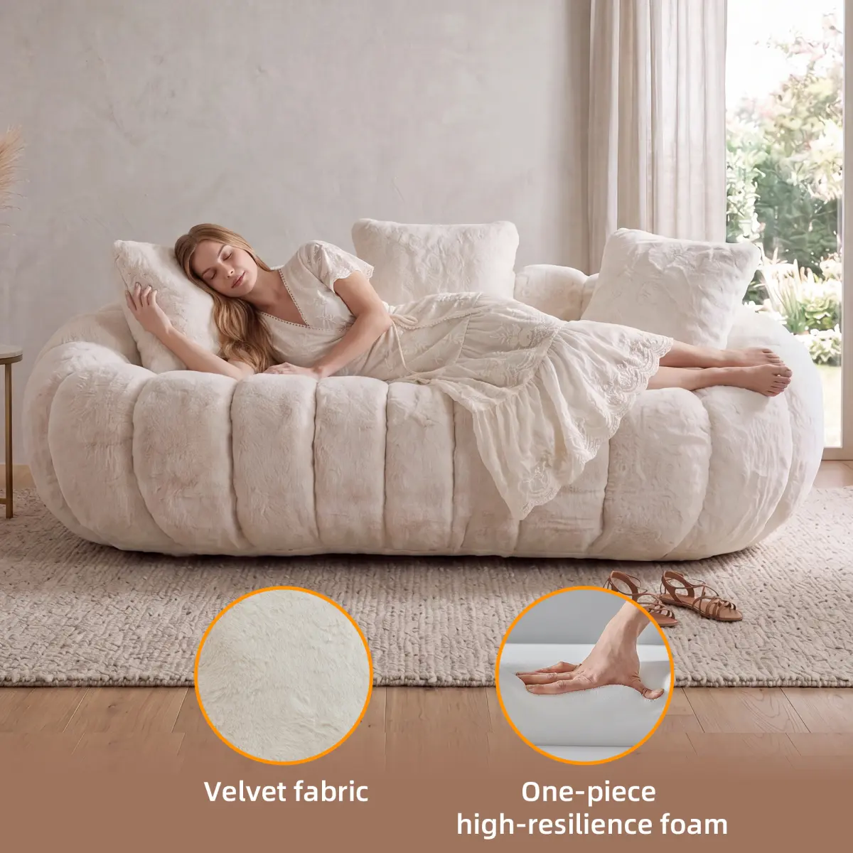 JOVOMARTS 75.5" W Modular Sectional Sofa - Compact 2-Seater Couch for Cozy Living Rooms.Featuring a Boneless Cloud Design with 3Removable Cushions, Perfect for Small Spaces and No Assembly Required
