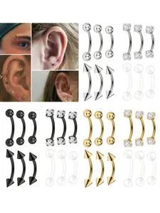 12pcs Body Piercing Jewelry Curved Barbell Eyebrow Lip Bars Cartilage Rook Daith Earring Stud 6mm 8mm 10mm Stainless Steel 16G Piercing Jewellery Silvery Golden Black