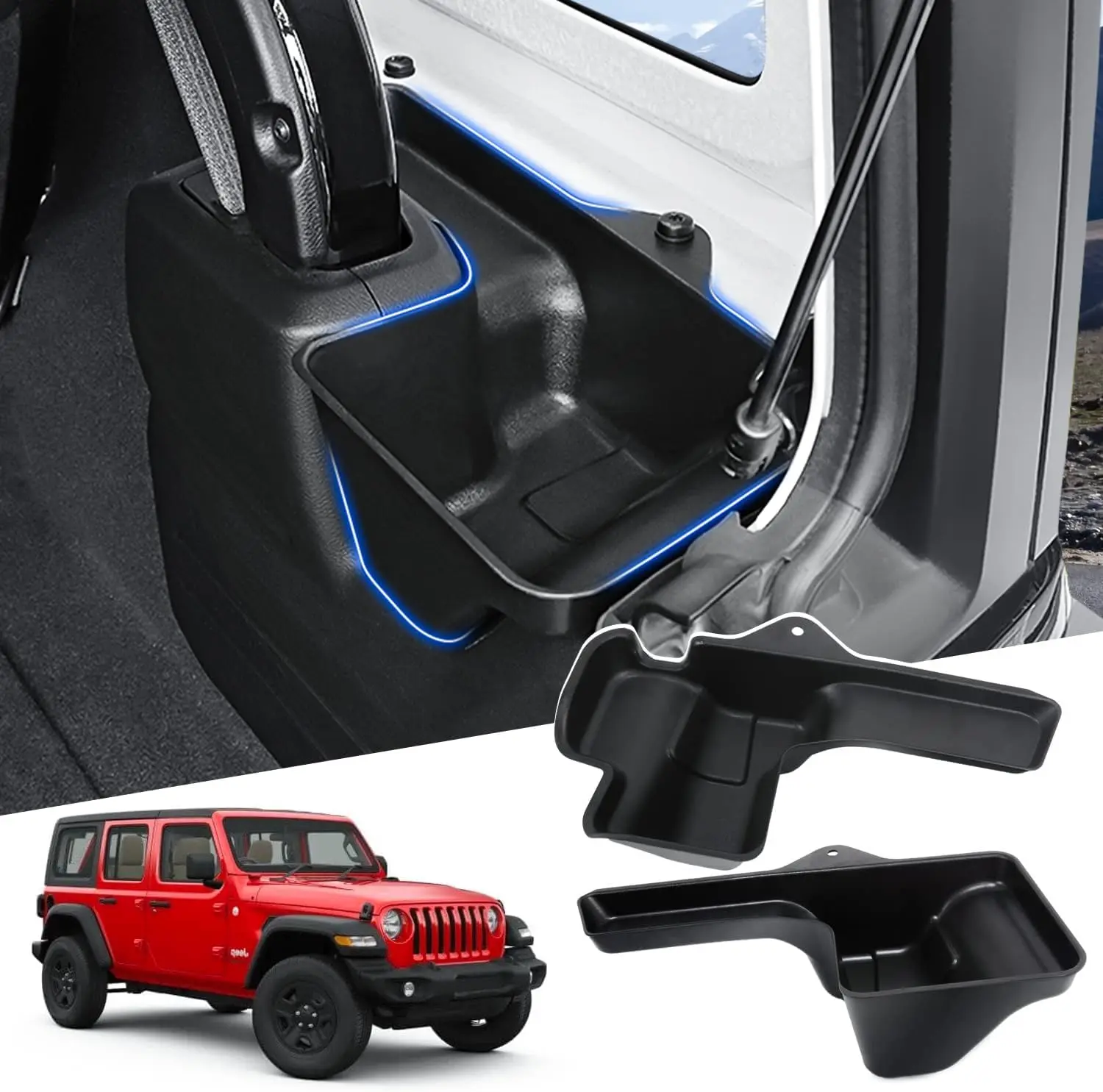 Jeep Rear Cargo Side Trunk Storage Box Tray - 2pcs Set for Wrangler JL 2018-2023 2024 2025 2026 Black, Functional, Ample Storage Space, Not Fit 4XE, Car Interior Kit, Automotive Stowing & Tidying Accessory