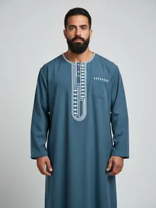 Men’s Traditional Moroccan Thobe, Embroidered Long Sleeve Islamic Formal Kaftan, Jubba Muslim Robe for Eid, Prayer & Daily Wear