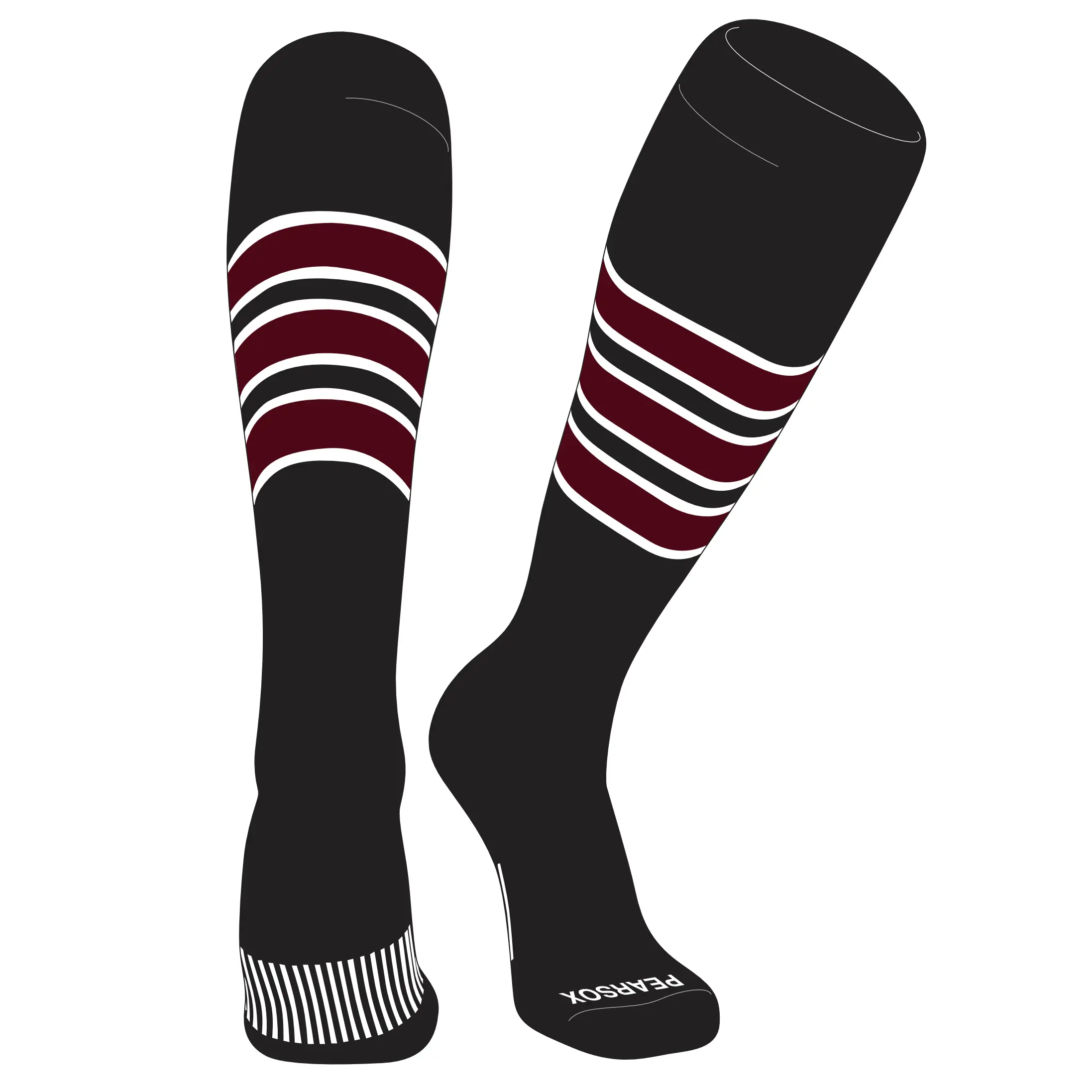 Pear Sox Striped Knee High Baseball, Football Socks (C) Black, White, Maroon