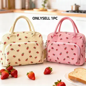 12L large capacity unisex insulated lunch bag with shoulder strap, reusable and cute corduroy material, suitable for work, picnics, or travel. Insulated bag, cooler bag, tote bag, student lunch bag.