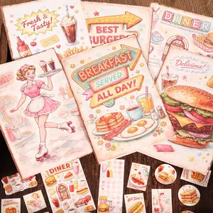 86pieces (32papers and 54stickers) Retro 1950s Diner Ephemera Scrapbook Paper Kit, Diy Sticker Paper, for Scrapbooking Supplies, Journaling Supplies, Handmade Diary, Collage Decoration, Craft Enthusiasts