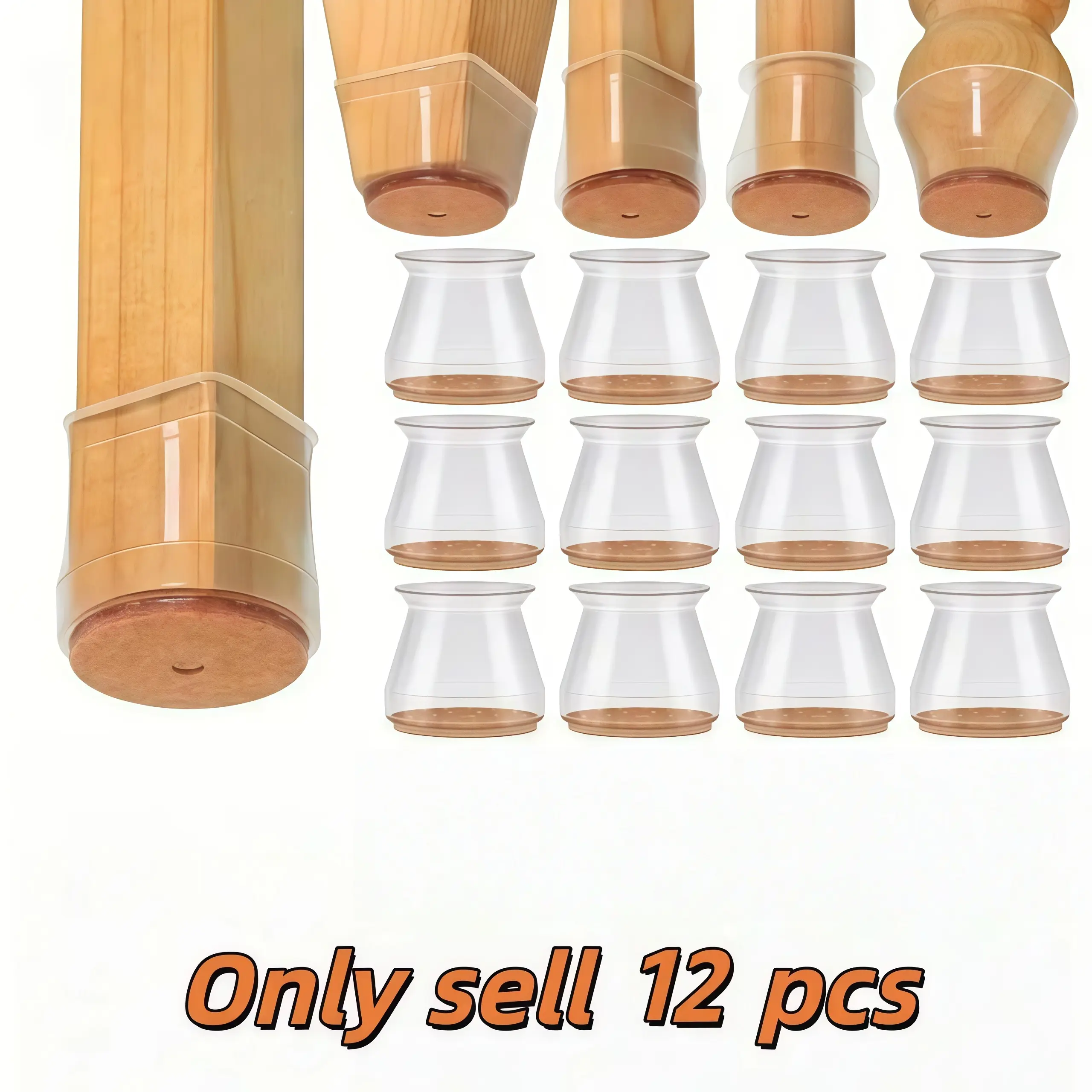 12pcs transparent table and chair foot covers,silent,anti slip,wear-resistant table leg protection pads, wooden floor anti scratch chair foot pads,non sliding silicone bottom furniture floor protection caps,silent anti scratch table and stool foot covers