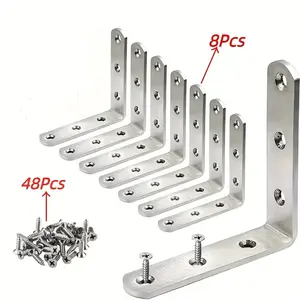56 pieces/set, 3 x 3-inch heavy-duty stainless steel Angle steel, right-angle Mounting Brackets for wooden furniture and metal joints, 8 brackets, 48 screws, Sturdy Bracket