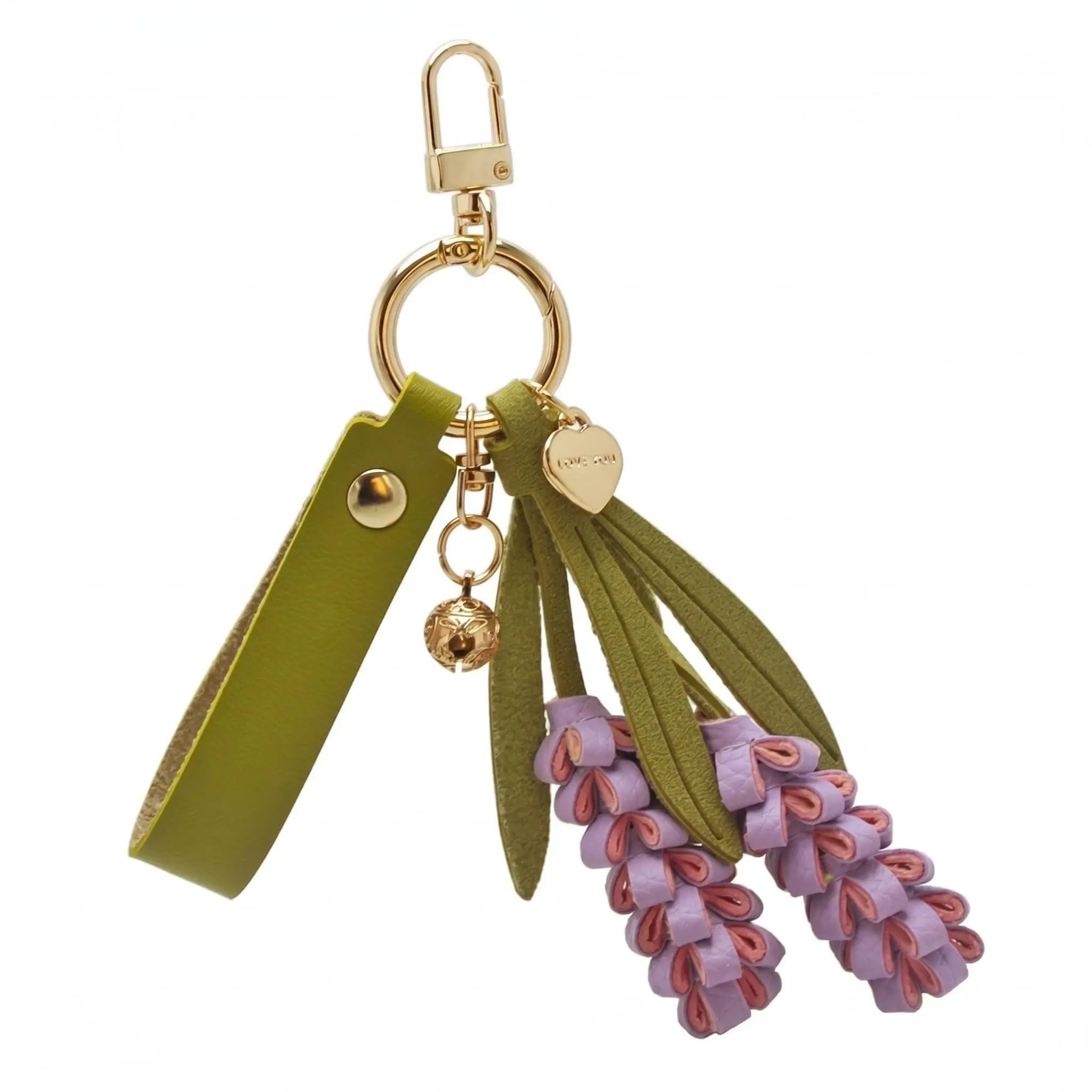 Women's Faux Leather Flower Keychain, Cute Backpack Ornament with Bell & Heart Tag, Tulip & Lavender Designs, Birthday Gift for Best Pals, Gifts For Girlfriend, Split Ring, 15 X 10 X 10 Cm, Alloy, Anniversary