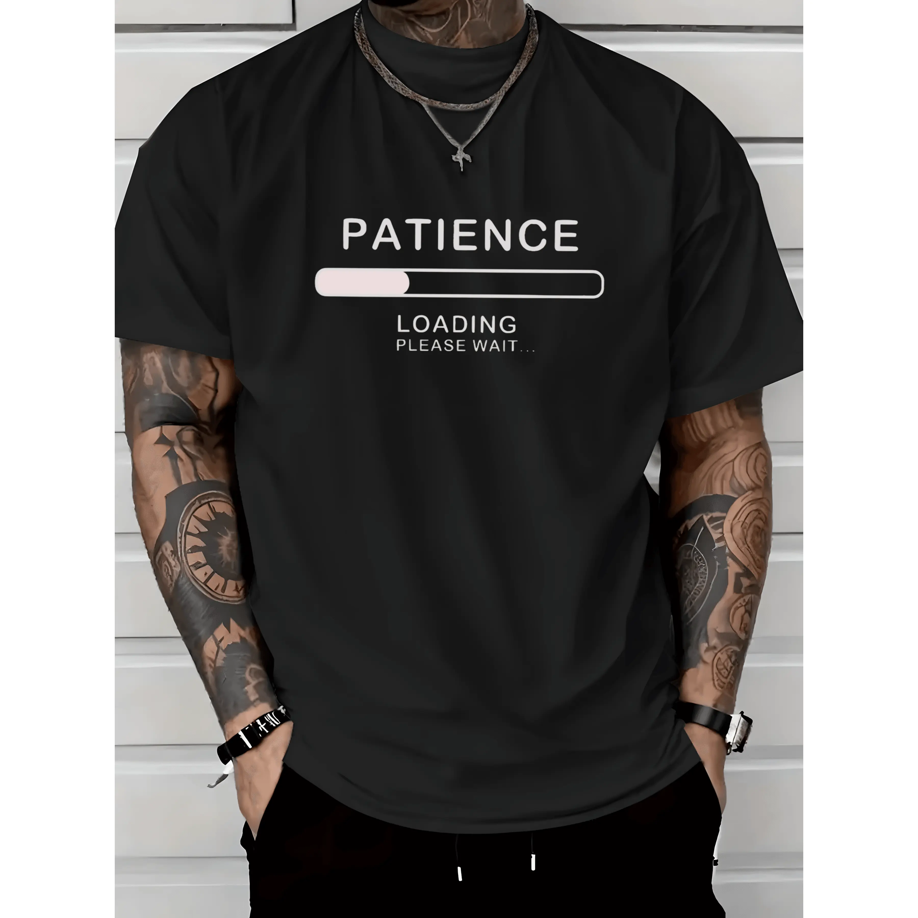 Menswear 'Patient Loading' Slogan Tee - Comfy Shortsleeve Crewneck Top in a Soft, Relaxed Fit for Everyday Wear