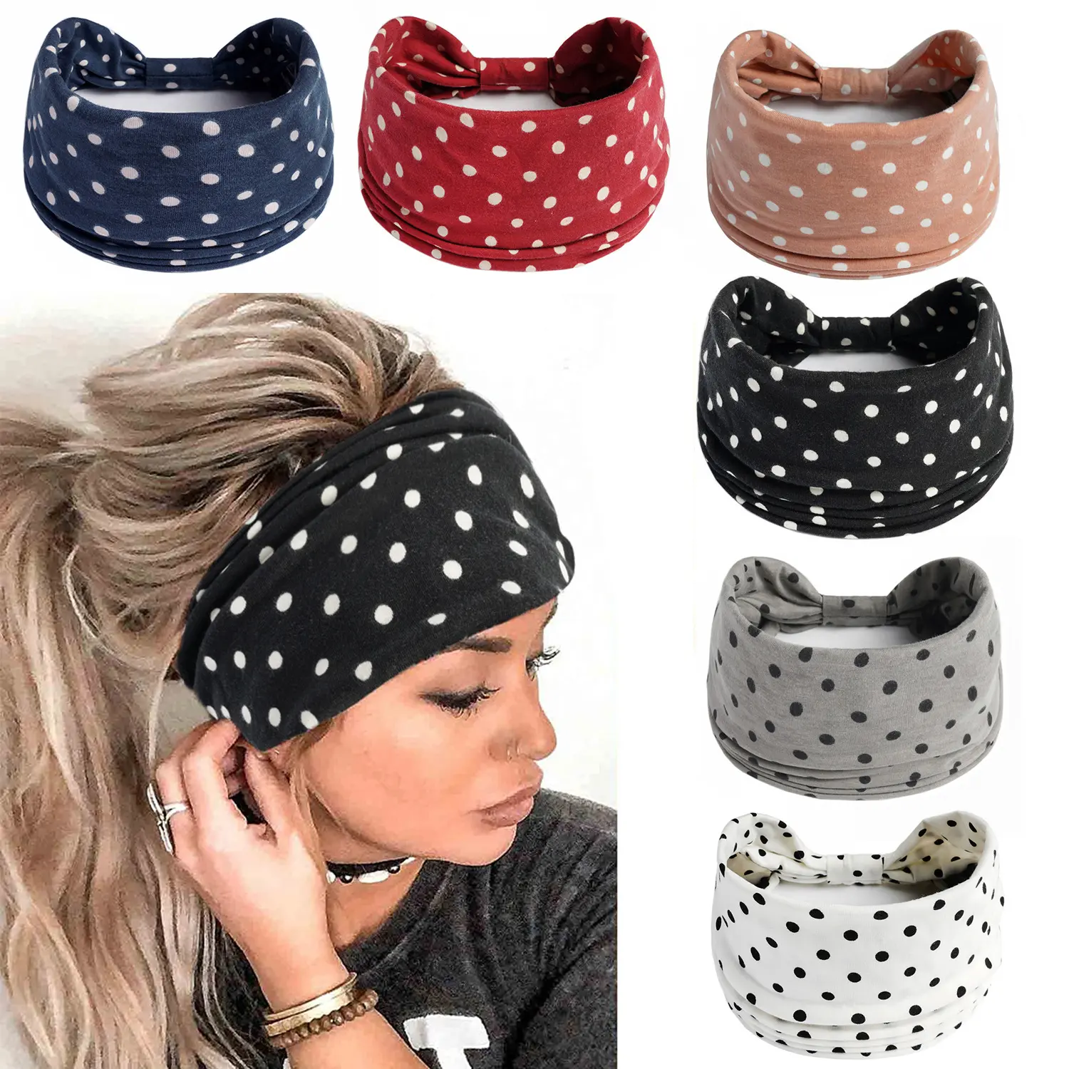 Non-Slip Wide Headbands for Women with Thick & Curly Hair - 6 Pack Stretchy Boho Paisley Bandana Wraps. Soft, Sweat-Wicking & Comfortable No-Headache Fit for Yoga, Workout. Boho Hair Accessories Athletic Headbands