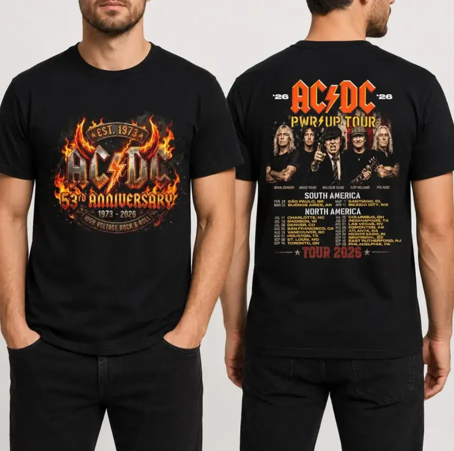Vintage ACDC 53rd Anniversary Shirt, Retro ACDC Pwr Up Tour 2026 Tee, Bootleg Style Music T-Shirt, Unisex Festival Apparel, Rock Music Lover Gift, Vintage Band Style Tee