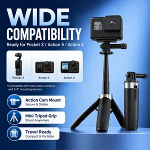 X160 63in Selfie Stick Tripod for Dji Osmo Action 5 Pro/4/3, 1.6m Extendable, Portable Handle Grip Stand for Gopro Hero 13/12/11/10, Travel Vlog & Outdoor Shooting