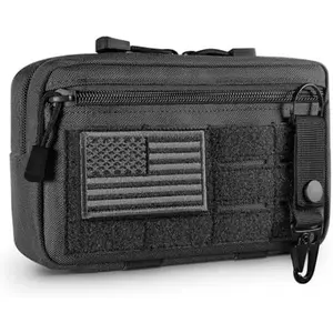 Tactical Molle Admin Pouch 8.7"x5.3"x2.2" Durable 1000D Nylon EDC Tool Pouch with US Flag Patch & Keychain Modular Storage Solution Essential Pack