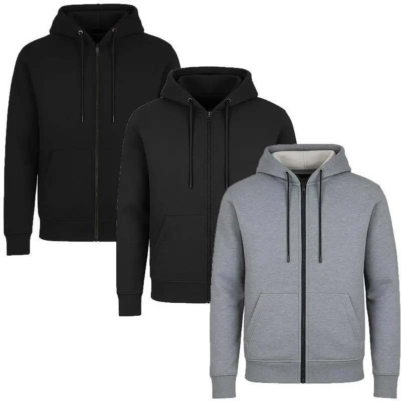 Men's 3 Pack Heavyweight Fleece Lined Zip & Pullover Hoodies Menswear Plain Men's 3 Pack Heavyweight Fleece Lined Zip & Pullover Hoodies Menswear Plain