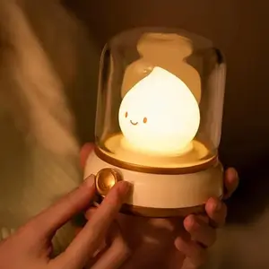 Cute Kerosene Lamp Design Night Light, USB Rechargeable Desktop LED Decorative Light, Creative Gift for Bedroom Living Room