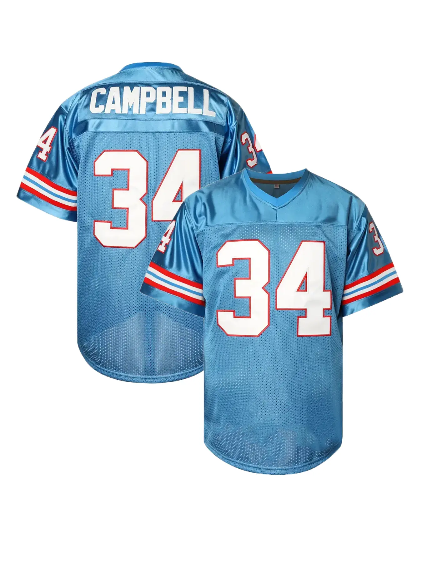 Men's #34 Vintage Blue American Football Throwback Jersey, Football Shirts, Breathable Short Sleeve Pullover, Sporty Fitted Long Tee, Sports Tops for All Seasons