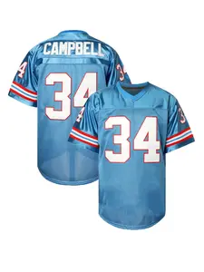 Men's #34 Vintage Blue American Football Jersey, Breathable Short Sleeve Pullover, Sporty Fitted Long Tee, Sports Tops for All Seasons
