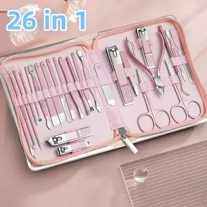 26 PCS Professional Nail Clippers Pedicure Kit Nail Cutter Scissor Cuticle Nipper Nails Tool Foot  Grooming  Kit Manicure Set
