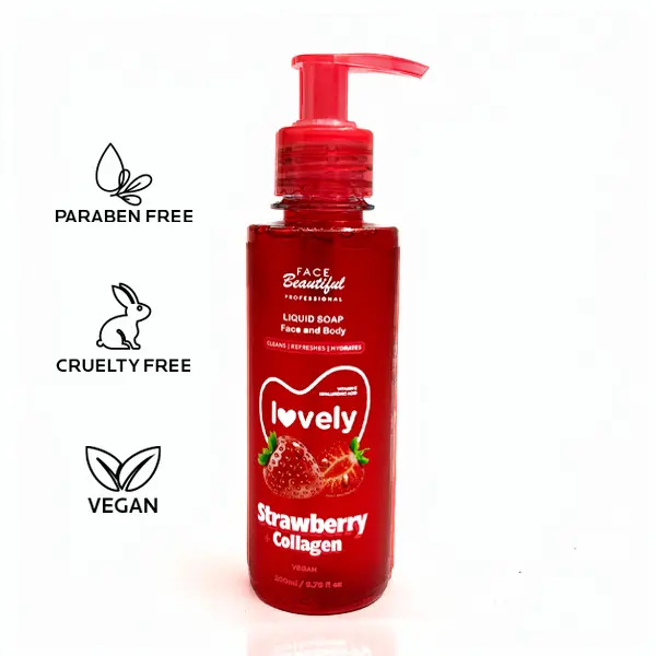 Face Beautiful Brazilian Strawberry Liquid Soap - Gentle Daily Face and Body Cleanser that removes impurities while keeping skin hydrated and soft, 200 ml / 6.76 fl oz