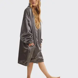 Glazey - Charcoal Soft Satin Fabric Hoodie - Womenswear