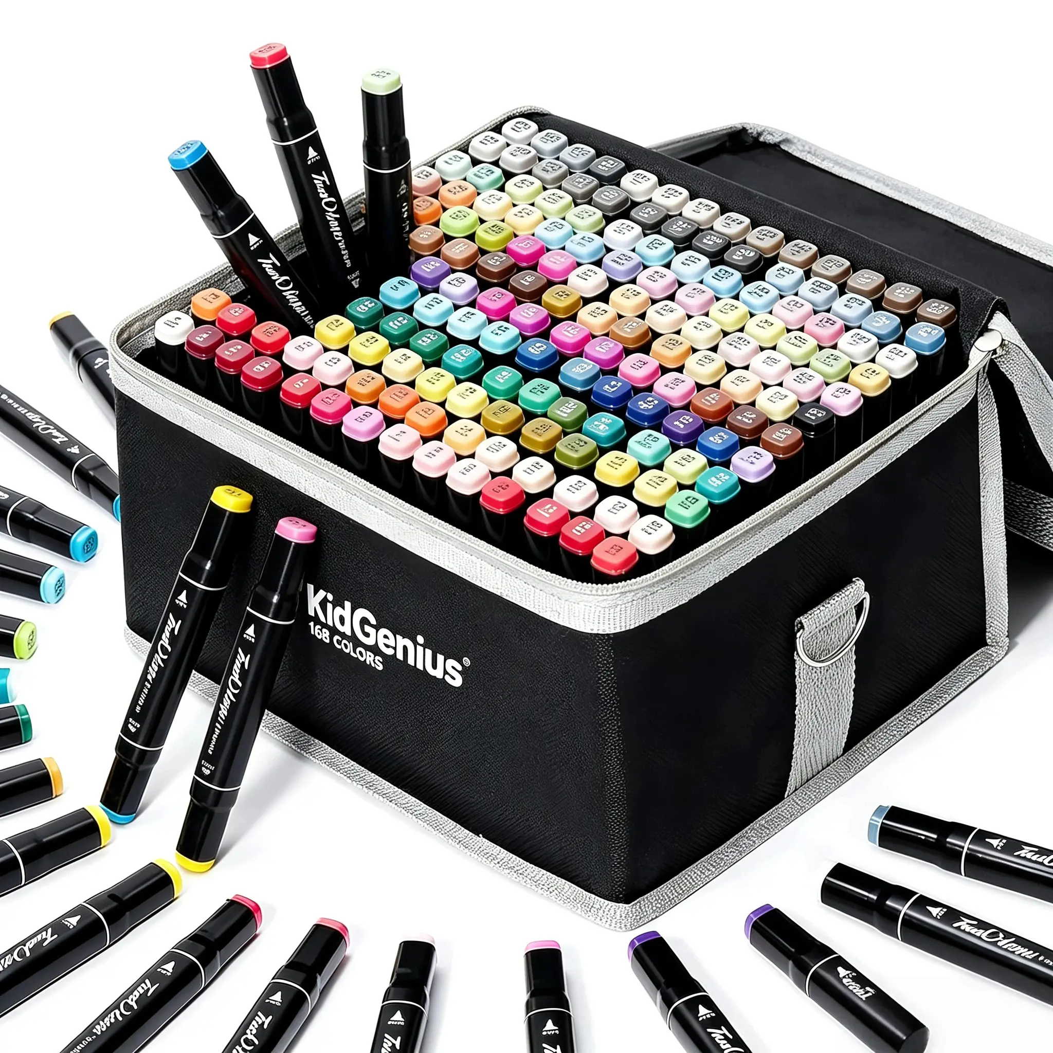 KIDGENIUS Dual Tip Alcohol Markers Set with 262kind for Artists Professional Drawing Sketch Markers Ideal for Illustration Hand Lettering Fashion Design and Art Projects Convenient Storage Oxford Bag
