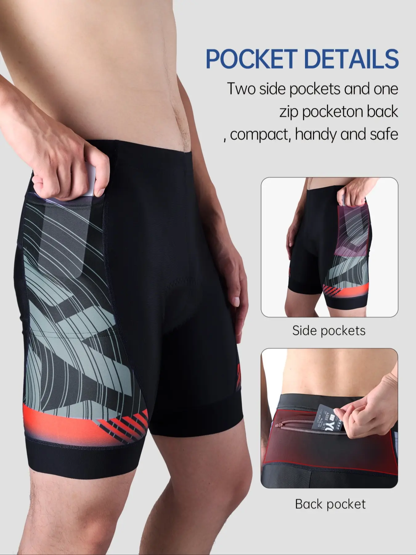 Men's 3D Stereo Cycling Shorts, Breathable Road Bike Shorts with Pockets, Elastic Bicycle Shorts for Comfort and Performance, Workout Activewear, Training Cycling Shorts, Biker Shorts
