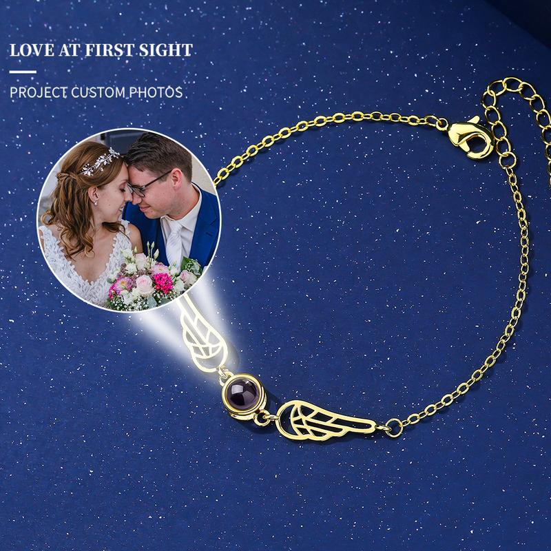 Women's Alloy Angel Wing 1-Piece Custom Photo Projection Charm Necklace - Nano-Scale Micro-Engraved, Never Fade, Environmentally Friendly Copper Jewelry Chain, Default "I Love You" Surprise Gift for Female, Charm Necklaces (No Warning Applicable)