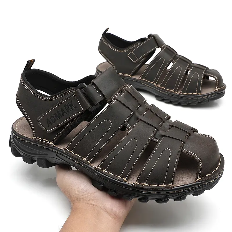 Men's Handcrafted Fisherman Sandals in Full Grain Leather with Arch Support, Minimalist Outdoor Footwear with an Adjustable Snug Fit, Round Toe, Cow Hide, Ankle, Breathable, Us Sizes, Velcro Strap, All Seasons, Adjustable Leather Men's Sandals, Plain, Adj
