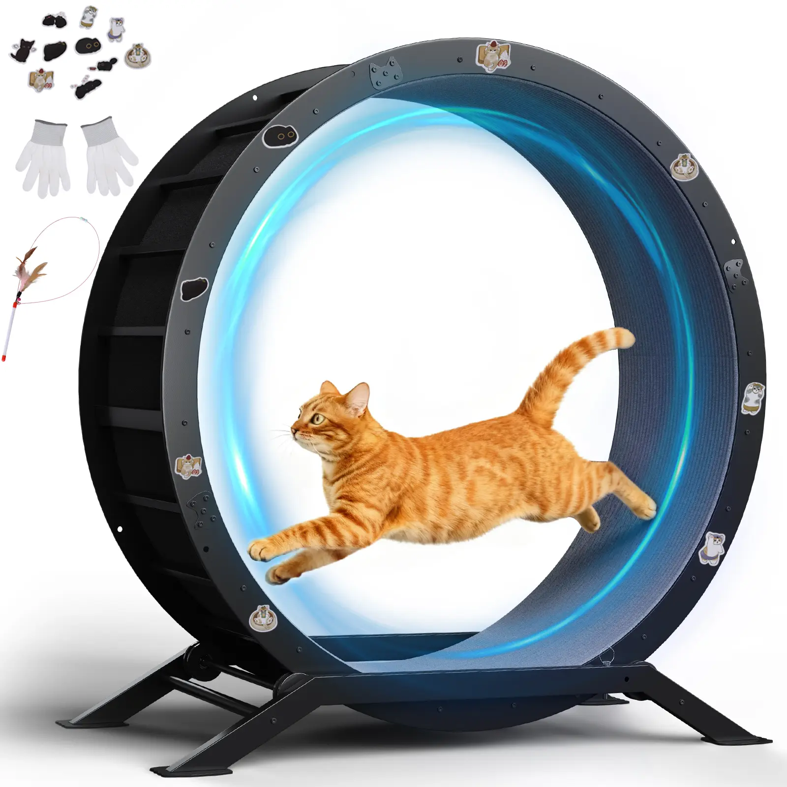 COMHOMA Pet Exercise Wheel, 40" Diameter for Cats & Small Dogs. Metal pet treadmill with removable fleece mat. Ultra-silent roller wheel with lock design, safe & stable, perfect for cats and small dogs.
