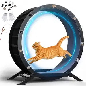 COMHOMA Cat Wheels, 40" Diameter, Large Cat Exercise Wheel for Indoor Cats Cat Treadmill Metal with Detachable Carpet & Teaser/Stickers Ultra-Quiet Scroll Wheel with Latch Safe and Stable