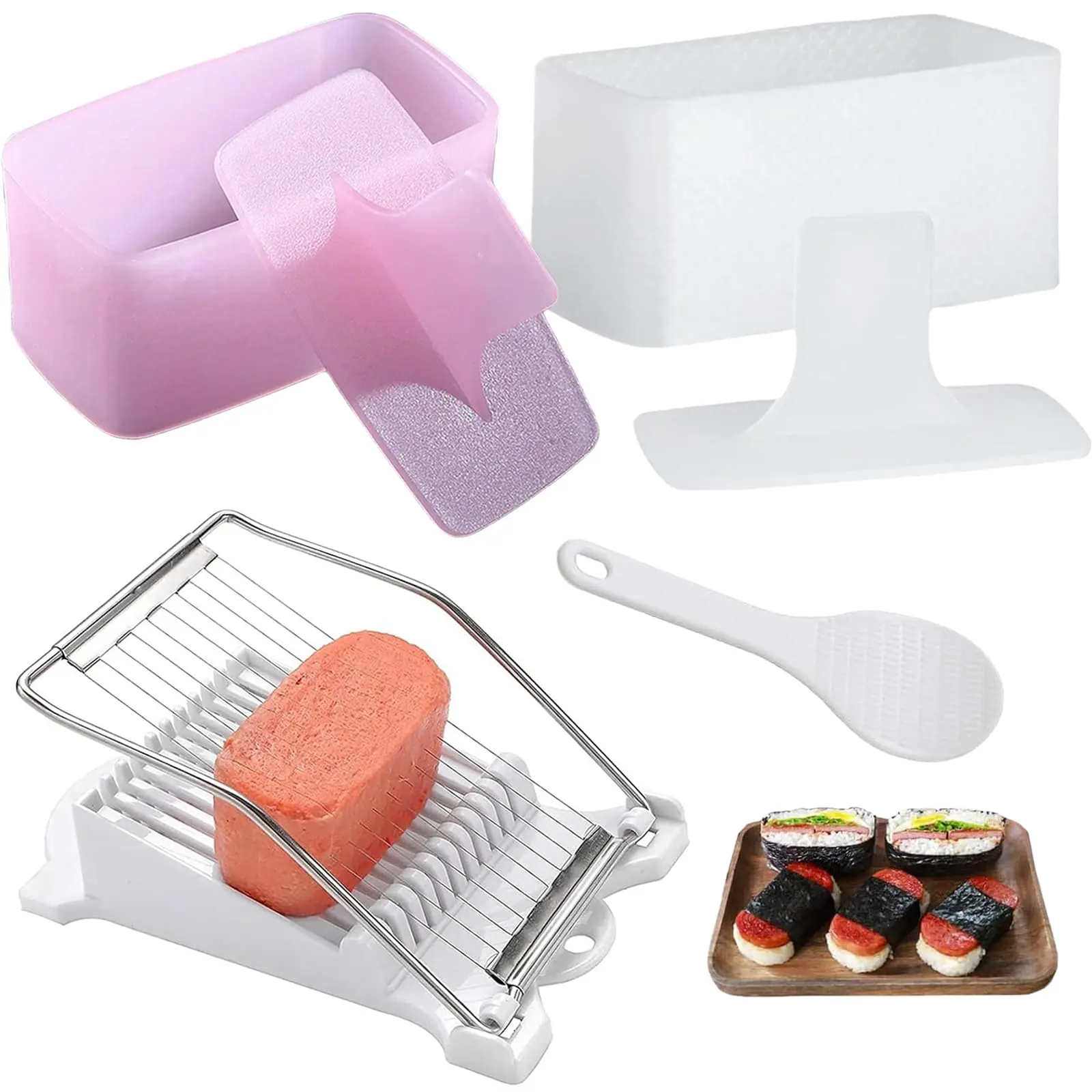 Spam Musubi Mold  4 Maker Kit Slicer Press Sushi Rice Onigiri Set Egg For Luncheon Meat Hot Dog Cheese Strawberry Lunch Bento