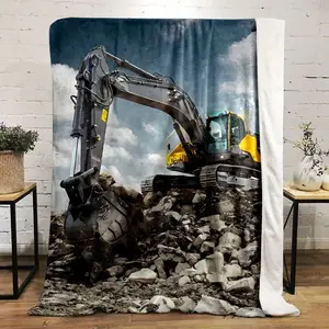 Yellow Excavator Pattern Print Four Seasons Three-dimensional Universal Lunch Break Office Small Cover Blanket Home Blanket Gift for Family and Friends