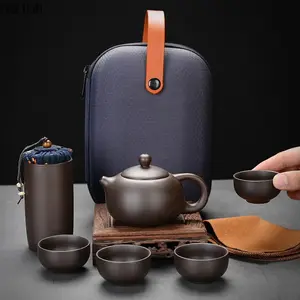 Purple Clay Travel Tea Set Outdoor Portable Kung Fu Tea Set Teas Infuser Teapot Teacup Filter Teas Brewing Utensils Teaware Sets