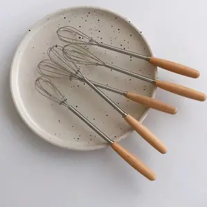 3/2/1 pcs-Mini Egg Beater Set, Kitchen Quince Wood Hand Mixer, Manual Cake Whipper, Stainless Steel Whisk, Practical Kitchen Tool