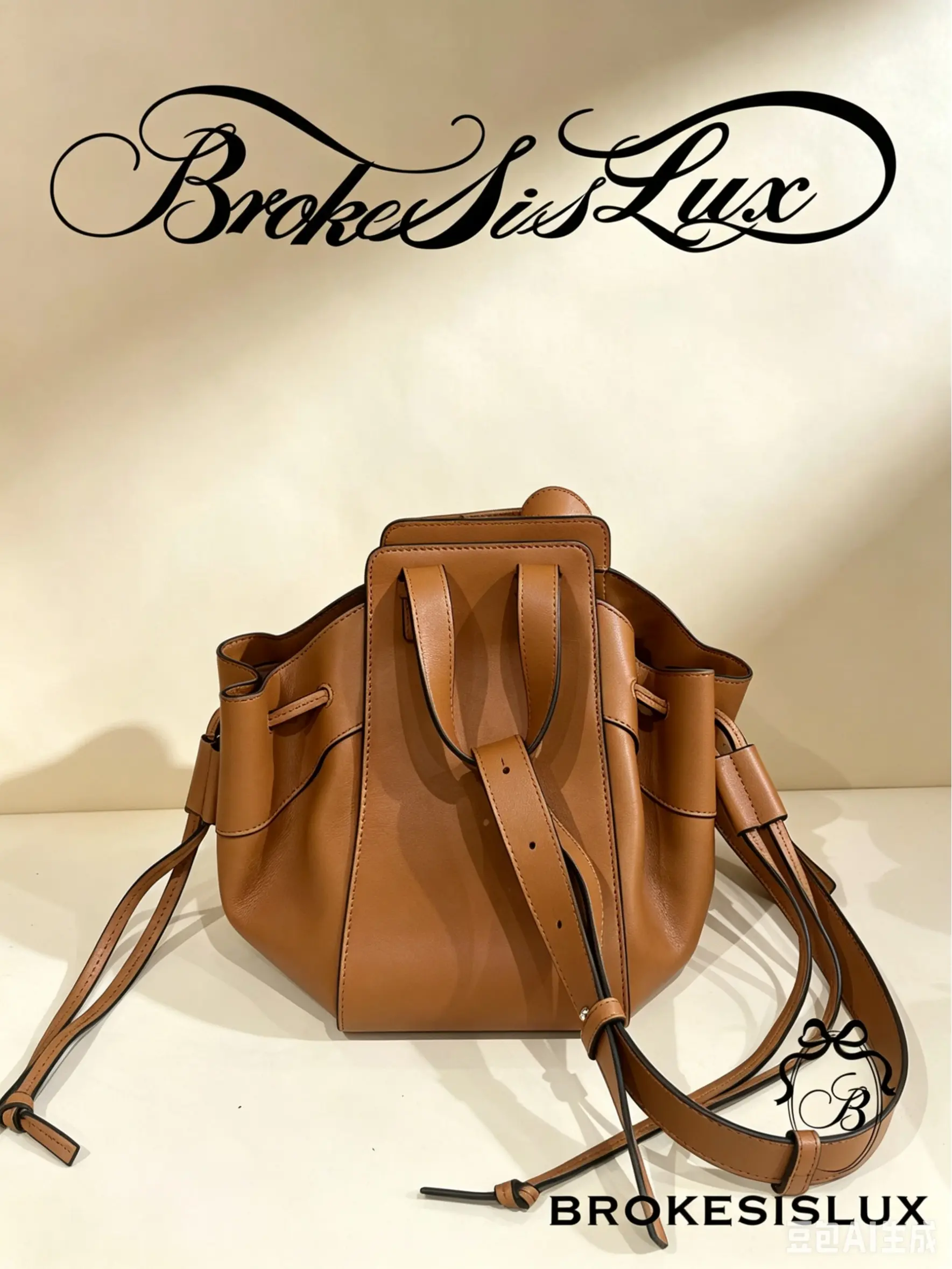 Pre-owned Loewe Bucket Bag in Tan Smooth Calfskin, Drawstring Closure, Multi layer Daily Shoulder Crossbody Bag