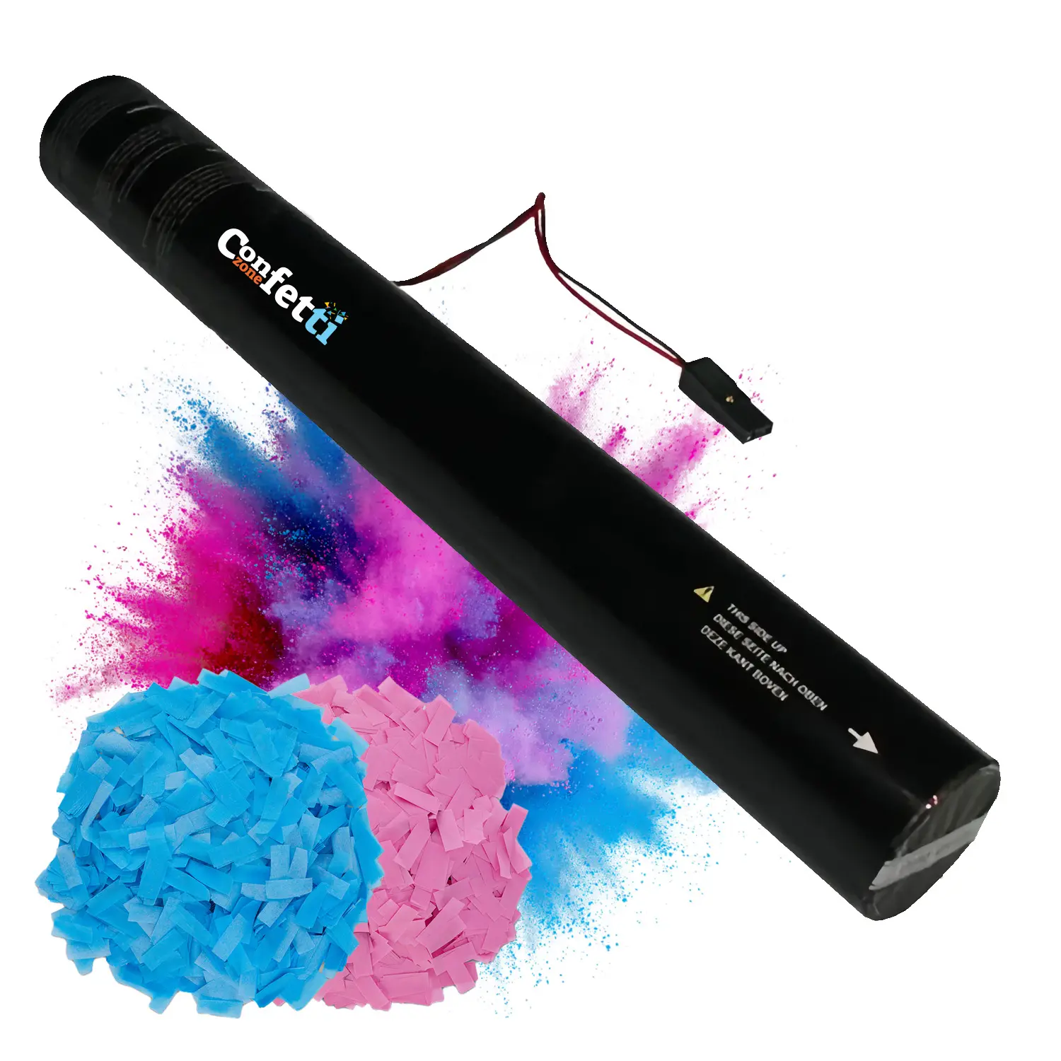 32in Colorful Plastic Electric Powder & Confetti Cannon - Pink or Blue Party Supplies, Decorations Supplies for Gender Reveals, Baby Showers, Indoor Events with Cloud Effect