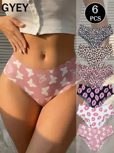 Women's Seamless Wave Design Bikini Underwear Set, Soft Comfort Low Waist Trendy Lingerie, Multiple Prints Butterfly Lips Leopard