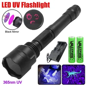 365nm Black Mirror UV Flashlight USB Rechargeable UV Light High Power Black Light Flashlight For Pet Urine Detection, Resin Curing, Minerals, Blood Tracking, Scorpion, Rockhounding, Yooperlites