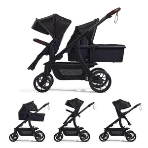 Momcozy ChangeGo Baby Stroller, Convertible Single-to-Double-to-Wagon Stroller with 23 Configurations, Bassinet and Seat Included, Large PU Wheels, All-Wheel Suspension ＆ Extendable UPF50+ Canopy