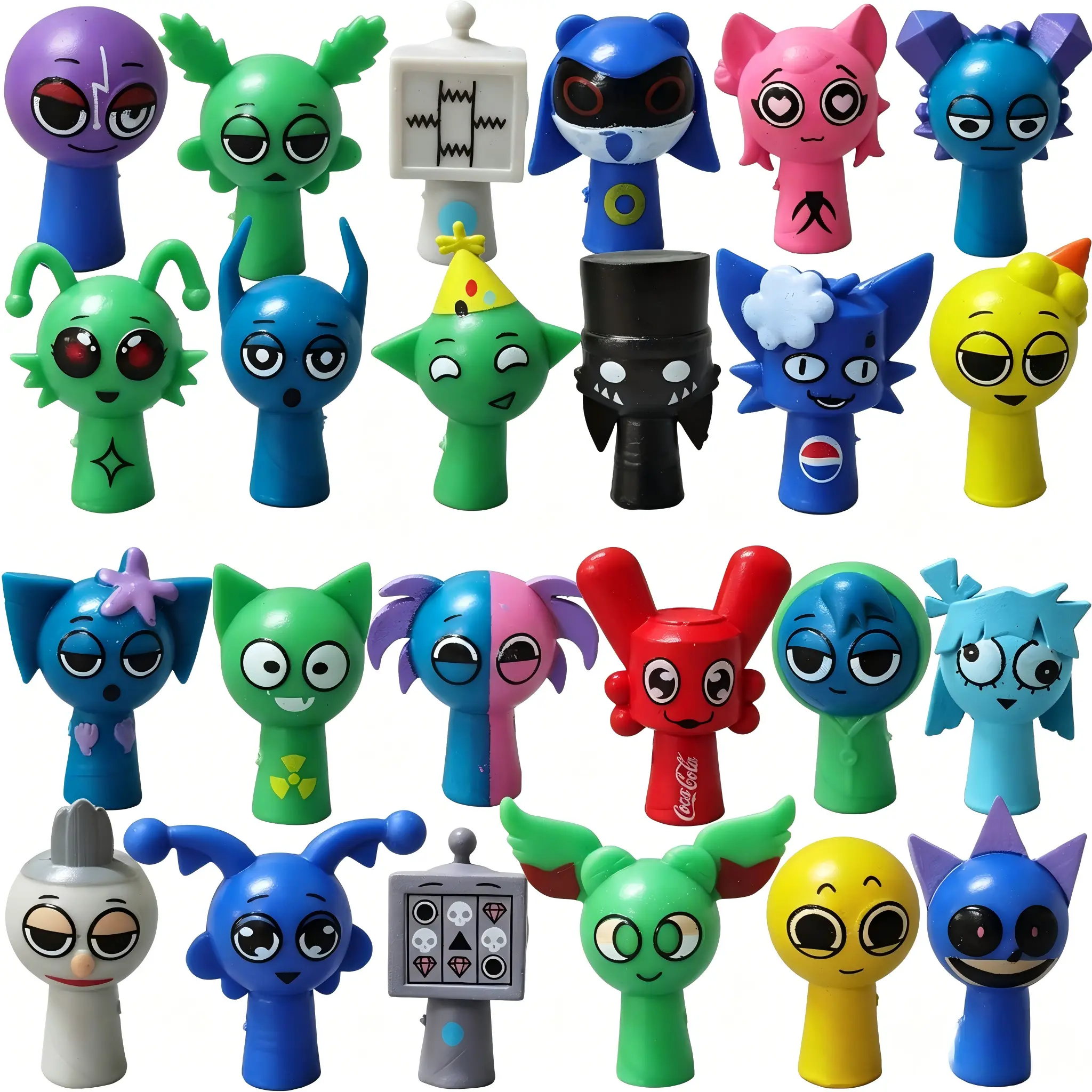 New  24Pcs Action Figures Set, Unique Whimsical Design Music Game Figurines, Creative Birthday Holiday Party Gift for Kids Fans, Collectible Desktop Decoration Toy Rubber