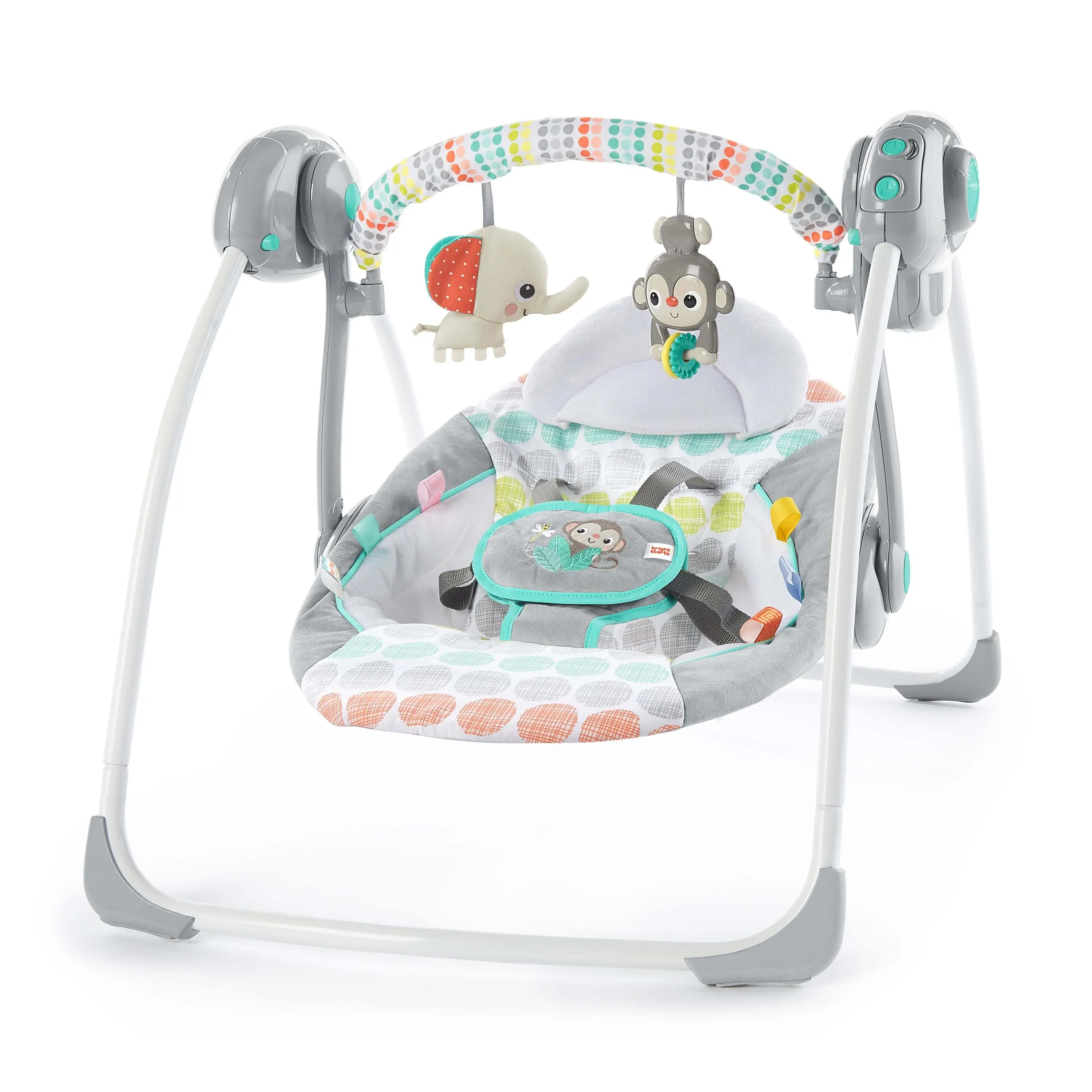 Bright Starts Whimsical Wild Portable Baby Swing – Foldable, 6 Speeds, WhisperQuiet & 10 Soothing Melodies for Newborns to 9 Months