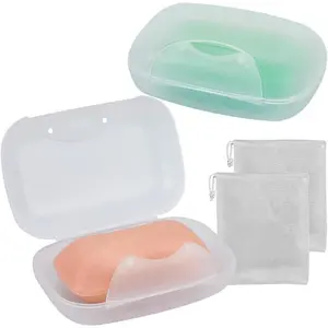 Soap box holder, 2-pack soap dish soap savers case container for bathroom camping gym (clear)