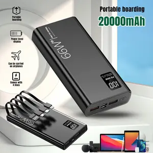 【FathersDayGift】20000mAh 66W Fast Charging Power Bank PD 20W Portable Charger with 4 Built-in Cables for iPhone Samsung Android Black