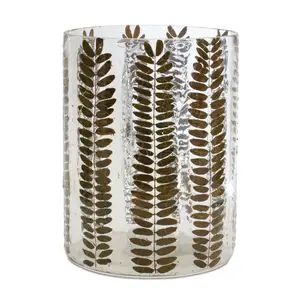 360 stand 8 in. Decorative Green & Botanical Leaf Glass Pillar Tabletop Candle Holder, Modern Home Decor, Ideal Home Supplies Gift (Tabletop Use), Decoration