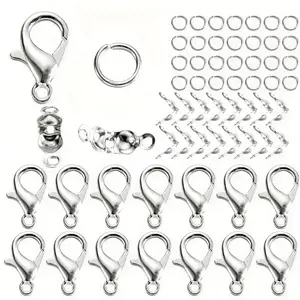 60pcs/pack Alloy Lobster Clasps Jump Rings Connector Clasps Crimp End For Bracelet Necklace Chains DIY Jewelry Making Supplies