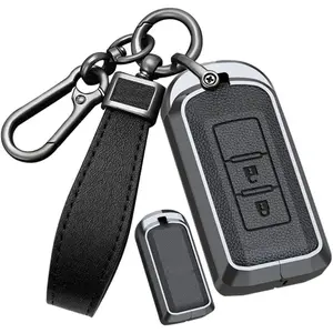 2 Button Key Fob Cover for Mitsubishi Outlander Sport Eclipse Cross ASX Mirage RVR Lancer Fortis Ex Car Accessories with Keychains Metal &Leather Key Case-2 Button Black