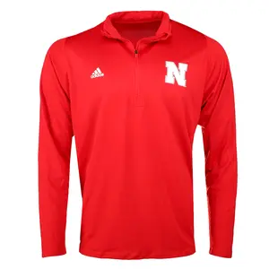 adidas Mens Nebraska Cornhuskers Freelift Sport Raglan Climalite Quarter Zip Training Casual Outerwear Casual - Red