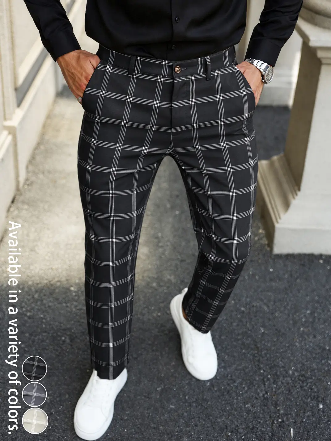Mens Slim Fit Plaid Business Suit Pants Lightweight Comfortable Checkered Dress Trousers Office Work Formal Slacks Tailored Smart Casual Ankle Pants Wedding Party Golf Pants Modern Businesswear Daily Commute Street Style Pants for Men Trendy Fashion Fit