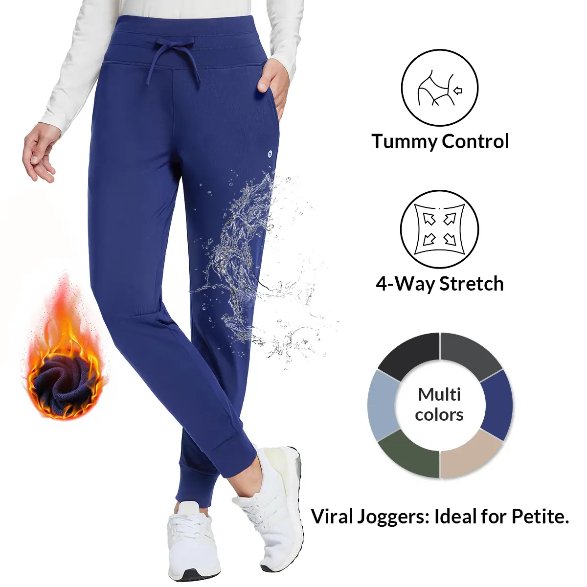 baleaf 25" Women's Fleece Lined Pants Petite Water Resistant Sweatpants High Waisted Thermal Joggers Winter Running Hiking Pockets, High Rise Joggers, Premium Fleece Joggers