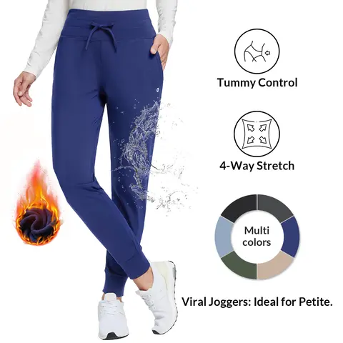 baleaf 25" Women's Fleece Lined Pants Petite Water Resistant Sweatpants High Waisted Thermal Joggers Winter Running Hiking Pockets, High Rise Joggers, Premium Fleece Joggers