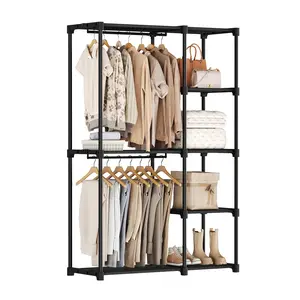 Sweetcrispy Wardrobe Closet,Portable Clothes Racks for Hanging Clothes, Free Standing Closet with 4 Tier Shelves, Closet Organizers and Storage Rack for Cloakroom, Bedroom