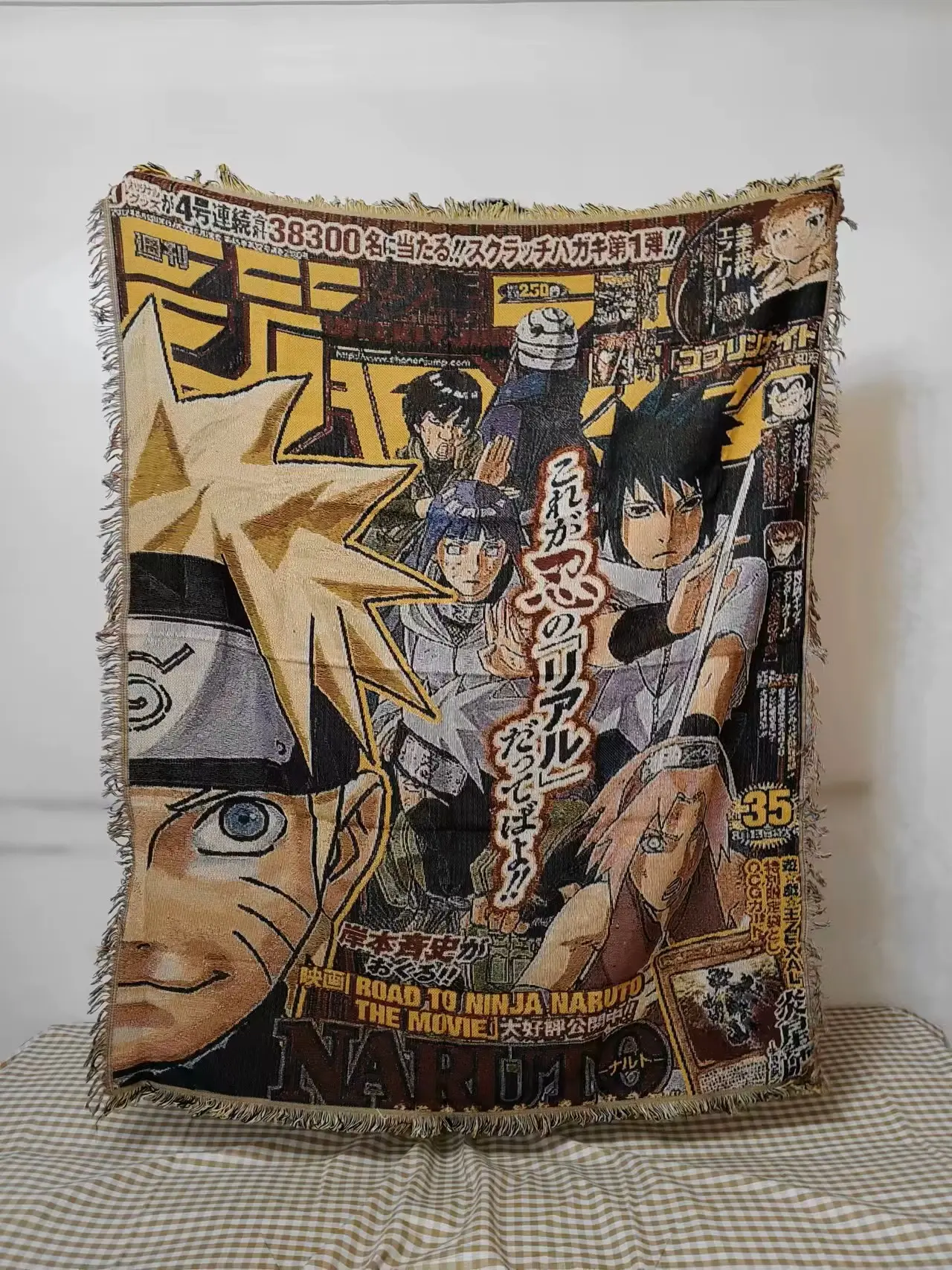 Custom Naruto Manga Artwork Cotton Blend Tapestry with Fringe Edges - Wall Decor, Throw Blanket for Bedroom, Living Room Accent Wall